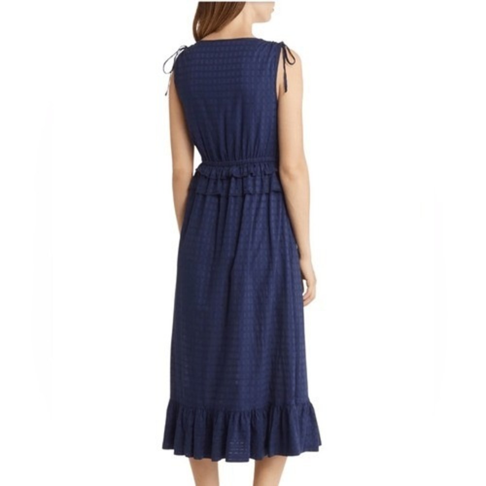 Nordstrom Dress S Navy ruffle Romantic Cottagecore Faux Wrap Travel Vacation - Picture 3 of 11